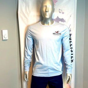 Holister 100% Cotton Long Sleeve logo Light Blue T-Shirt Size M